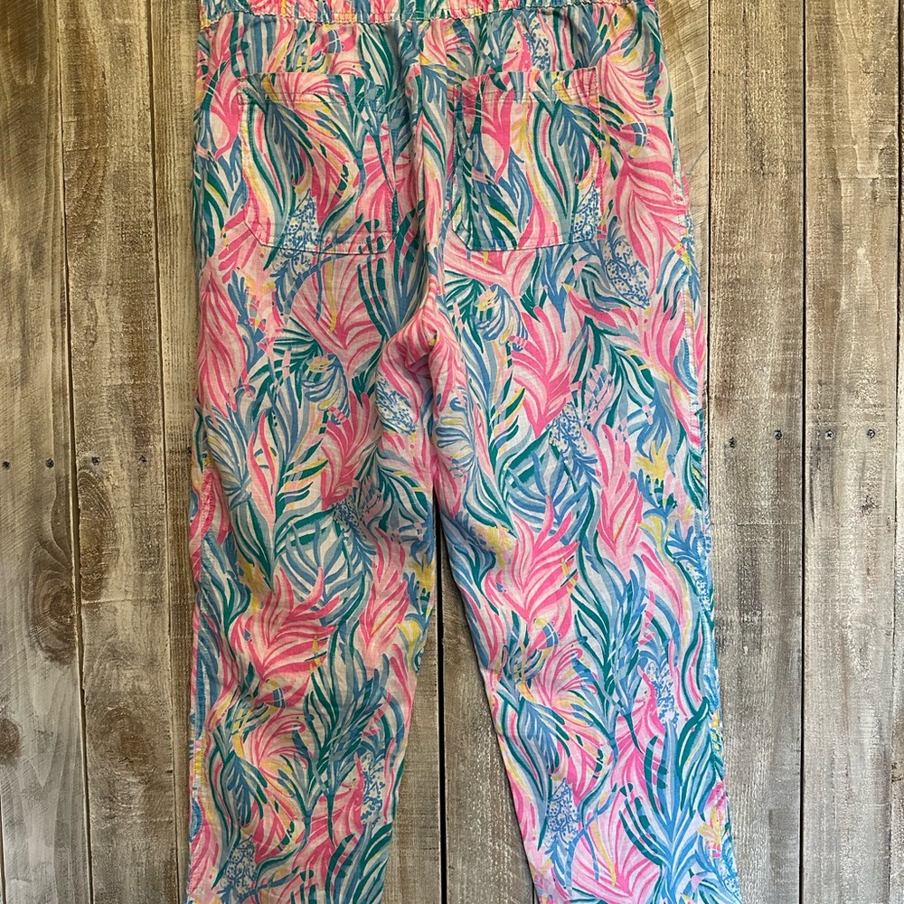 Lilly Pulitzer Taron Mid Rise Linen Pull On Elastic Waist Pant